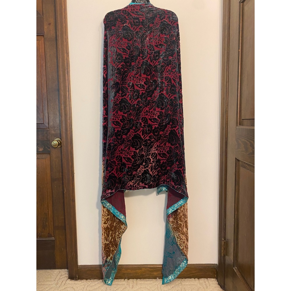 Floral Burnout Velvet Oversized Shawl Scarf Wrap Multicolor Metallic Trim 42x88 - Picture 2 of 6